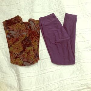 2 OS lularoe Leggings- purple and quilt